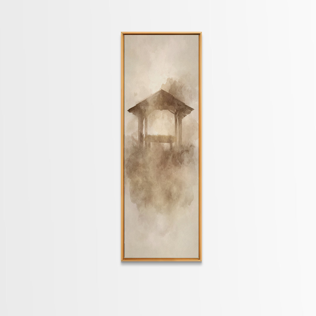 Sacred Manger Stillness – Framed Canvas Print – Tall Narrow Wall Art – Christian Art – Christian Wall Art – Christian Art Canvas – Christma