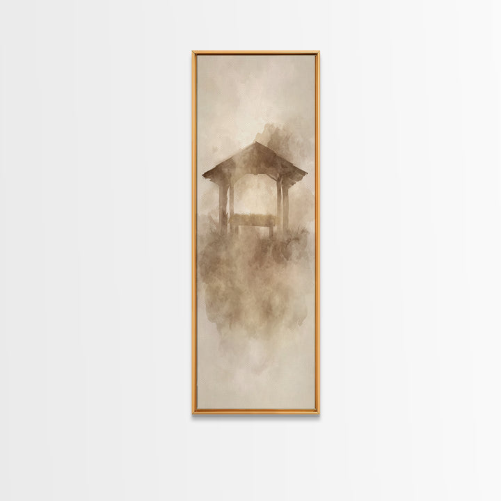 Sacred Manger Stillness – Framed Canvas Print – Tall Narrow Wall Art – Christian Art – Christian Wall Art – Christian Art Canvas – Christma
