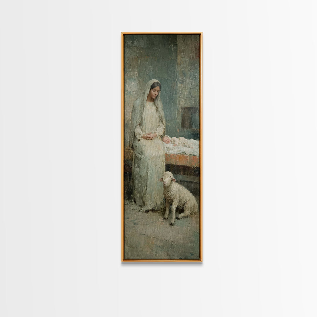 Mother’s Quiet Blessing – Framed Canvas Print – Narrow Art – Christian Wall Art – Christian Art Canvas – Jesus Art Print – Christmas Art –