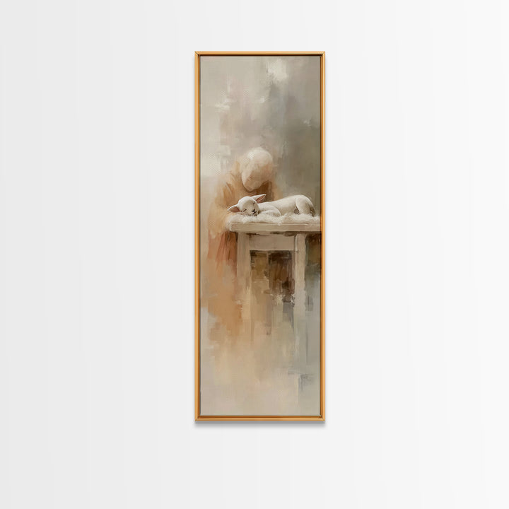Lamb Of Mercy – Framed Canvas Print – Christian Wall Art – Christian Art Canvas – Jesus Painting – Tall Narrow Wall Art – Christmas Art