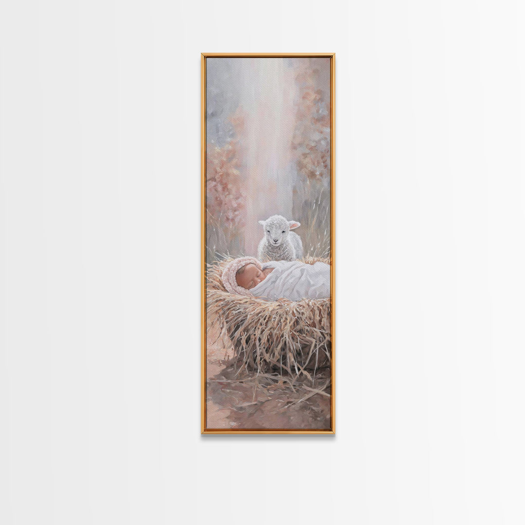 Heavenly Innocence – Framed Canvas Print – Christian Art – Christian Christmas Art – Jesus Painting – Tall Skinny Art Print