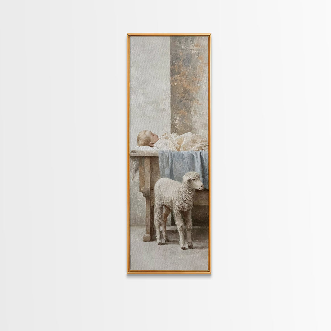 Graceful Nativity Light – Framed Canvas Print – Christian Wall Art – Jesus Christmas Art – Christian Art Canvas – Tall Narrow Wall Art