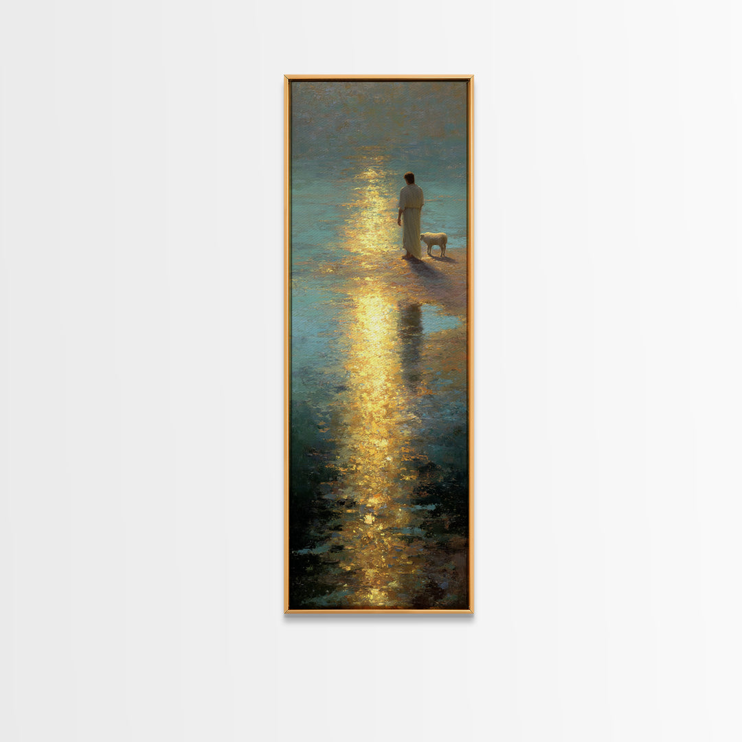 Guiding River Hope – Framed Canvas Print – Christian Christmas Art – Jesus Painting – Christian Art Canvas – Tall Skinny Art Print