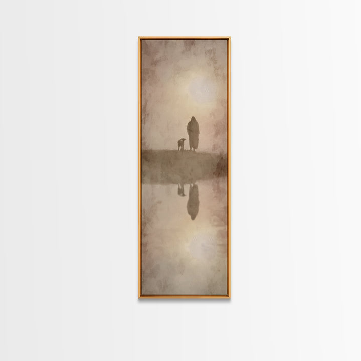 Silent Shepherd Walk – Framed Canvas Print – Christian Art Canvas – Christian Wall Art – Jesus Painting – Tall Skinny Art Print – Christian