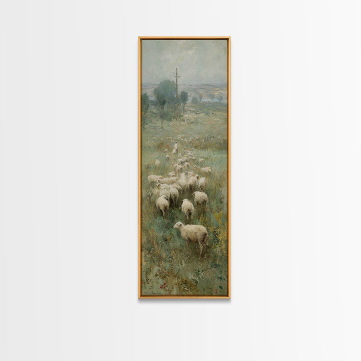 Field Of His Flock – Framed Canvas Print – Christian Art – Christian Wall Art – Christian Art Canvas – Jesus Painting – Narrow Art