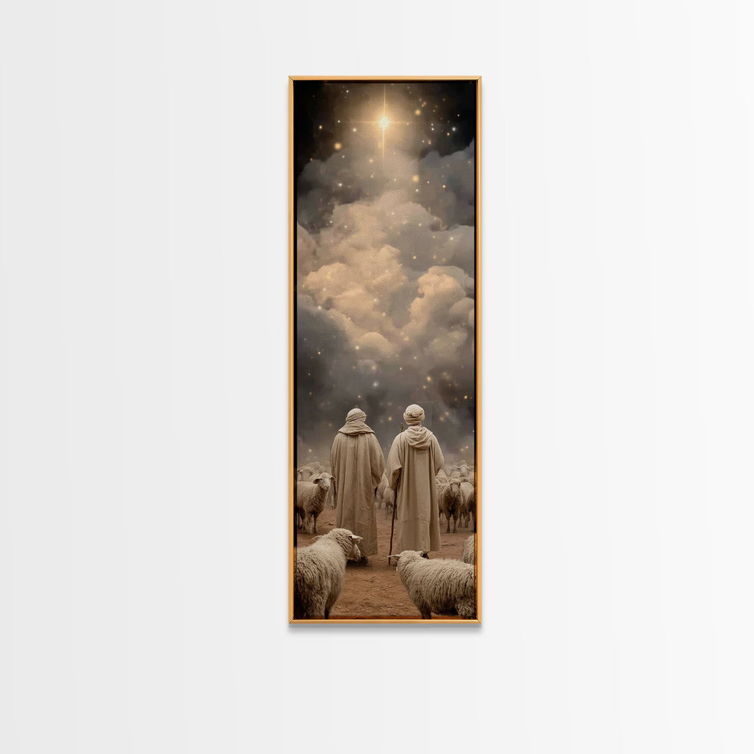 Bethlehem’s Calling Light – Framed Canvas Print – Christian Art Canvas – Narrow Art – Christian Christmas Art – Christian Wall Art