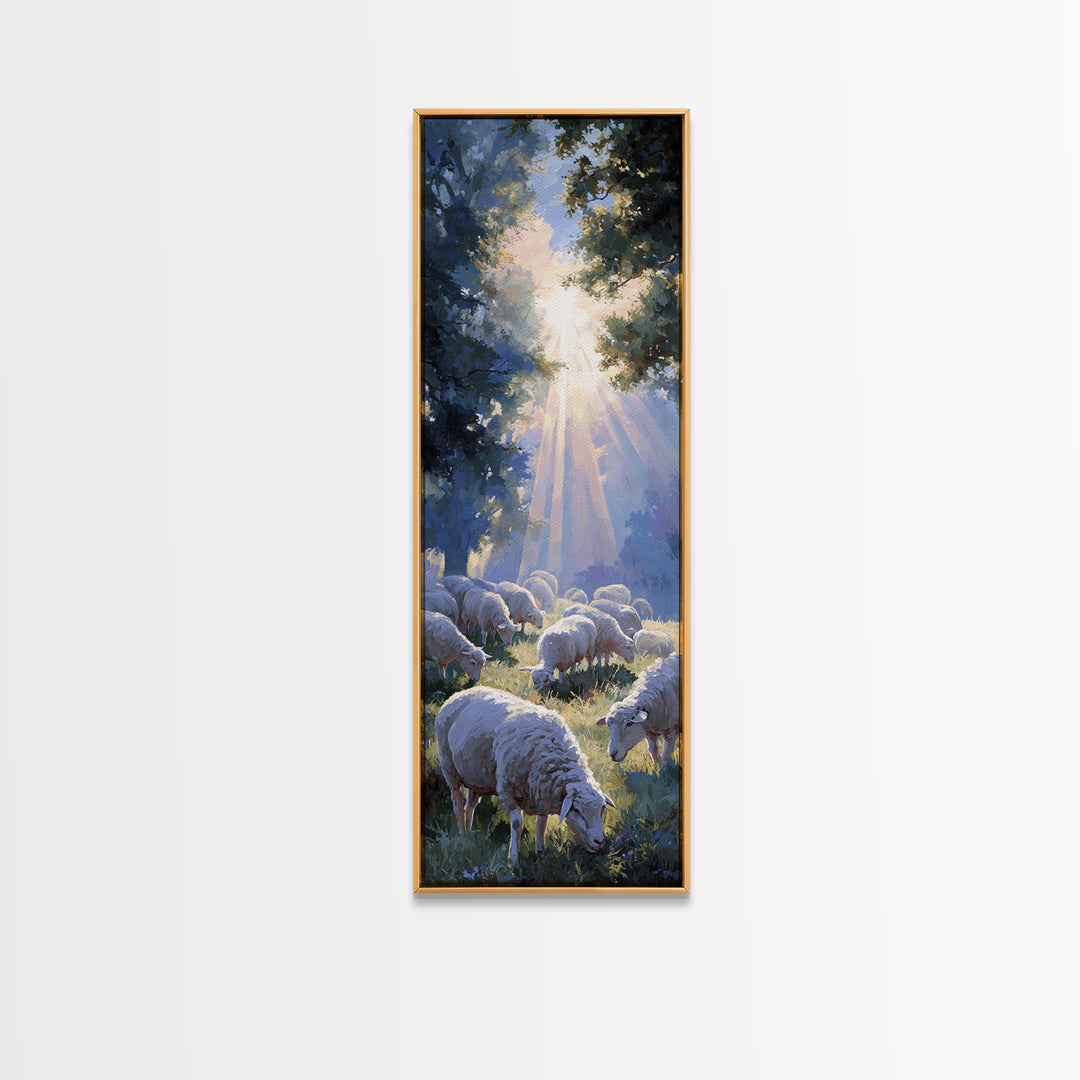 Blessed Pasture Dawn – Framed Canvas Print – Christian Wall Art – Christian Art Canvas – Christian Art – Tall Narrow Wall Art – Jesus Paint