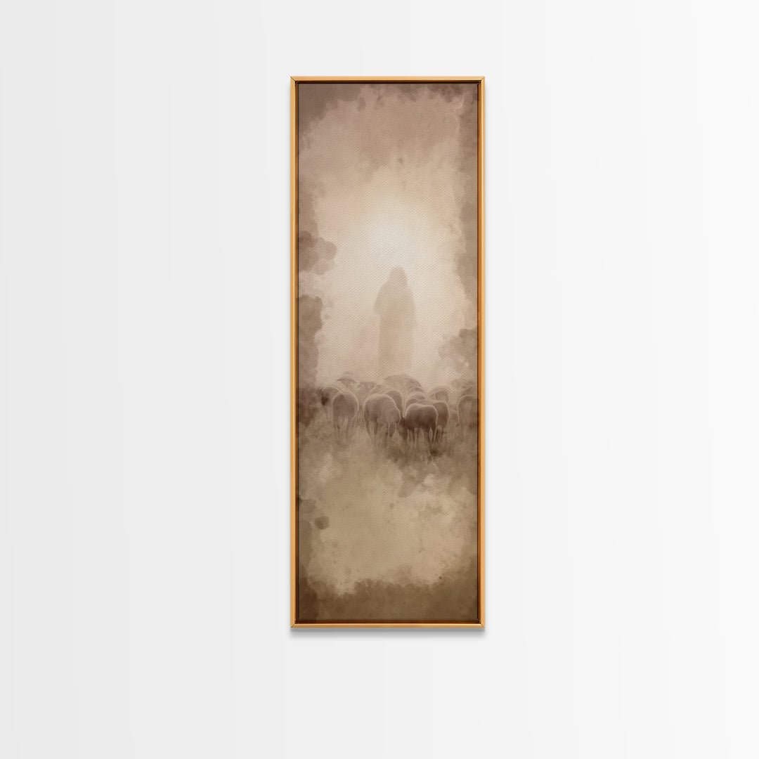 Shepherds In Light - Framed Canvas Print - Christian Wall Art - Narrow Art - Jesus Painting - Christmas Art - Christian Art Canvas