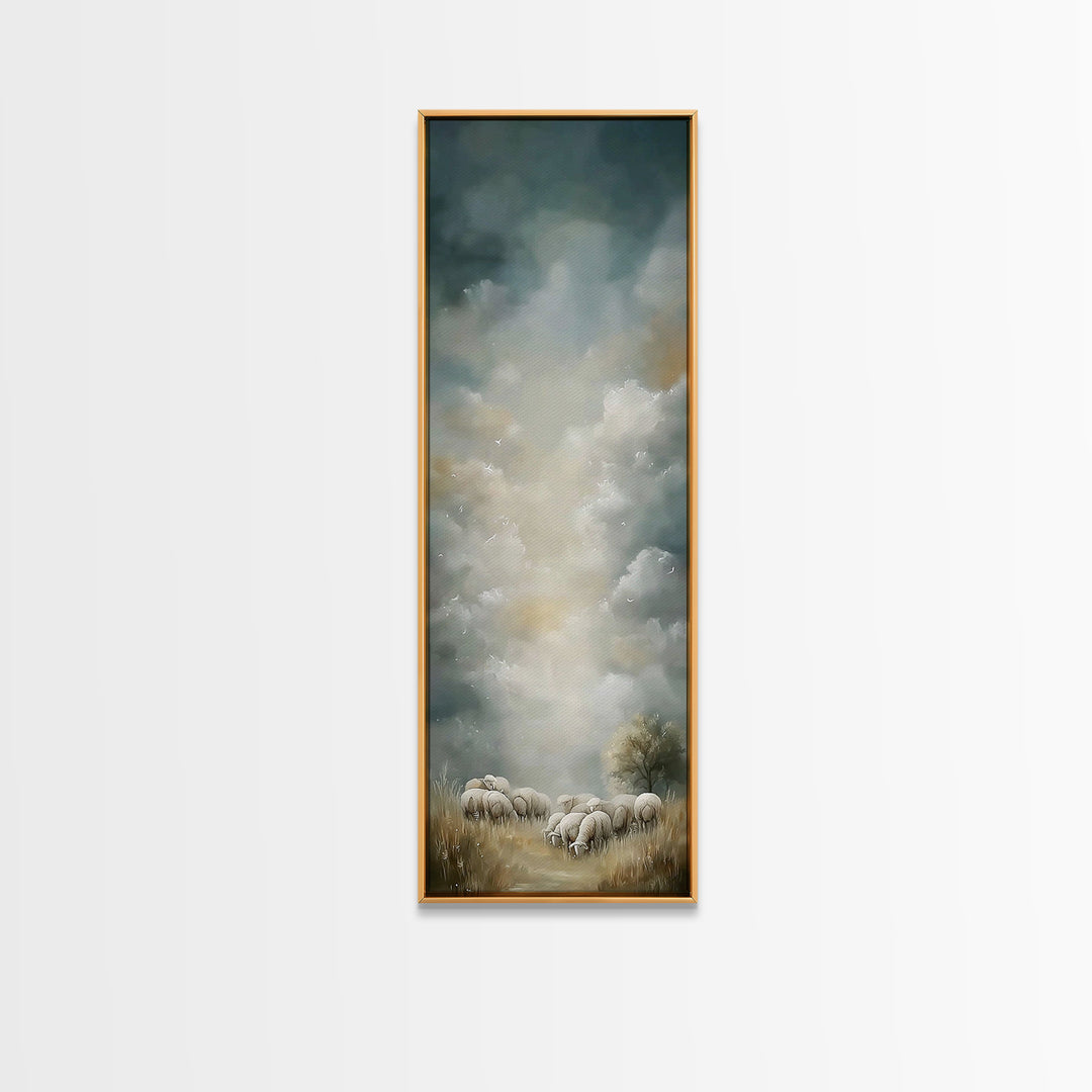 Pastoral Dawn Grace,Framed Canvas Print,Christian Art Canvas,Tall Skinny Art Print,Christian Christmas Art,Jesus Wall Art,Christian Decor