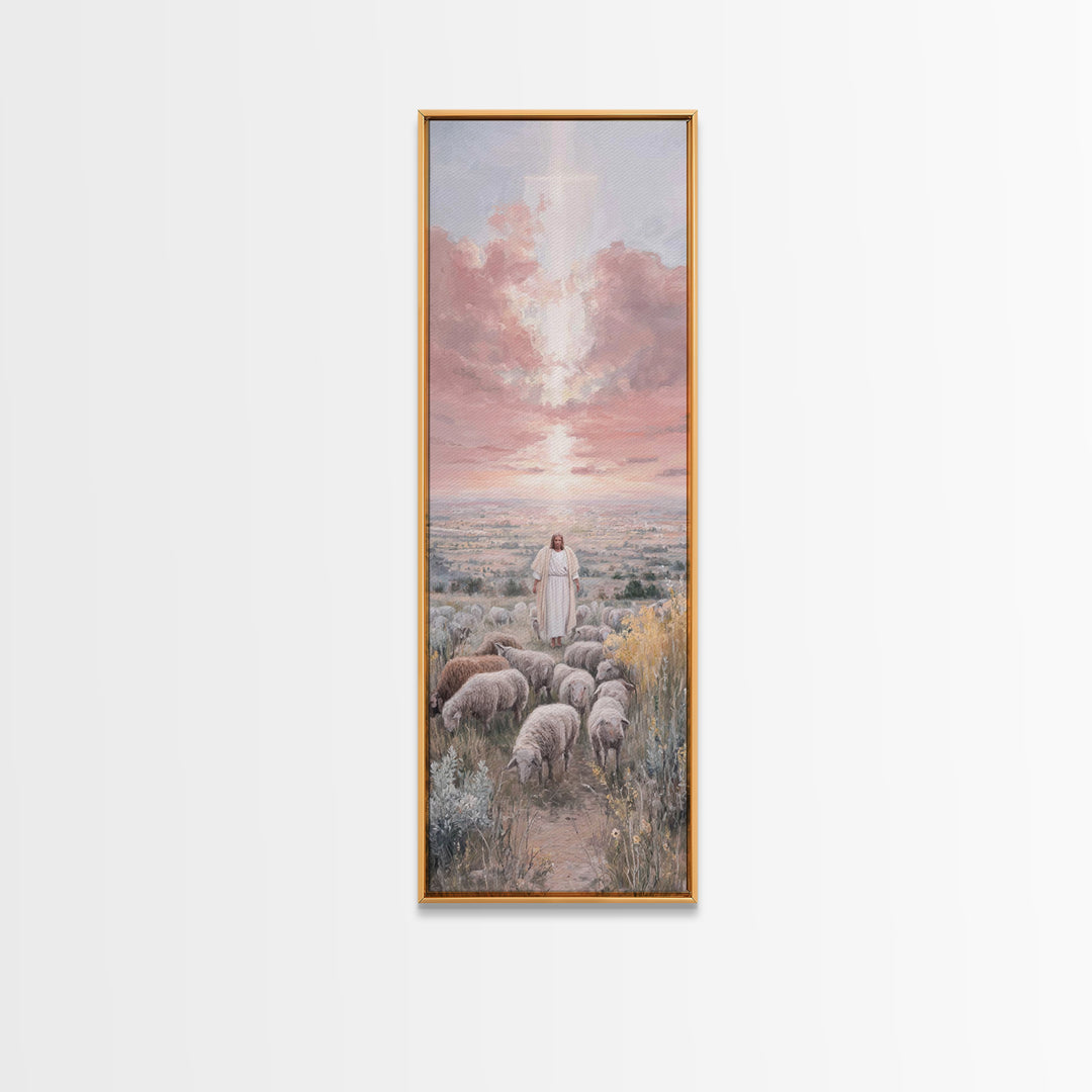 Guiding Shepherd Path | Framed Canvas Print | Christian Wall Art | Skinny Art | Christian Painting | Christmas Wall Art | Jesus Art Canvas