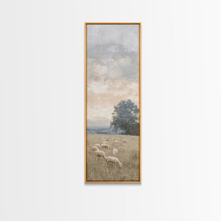 Heavenly Pasture Peace - Framed Canvas Print - Christian Christmas Art - Tall Narrow Wall Art - Jesus Painting - Christian Gift Ideas