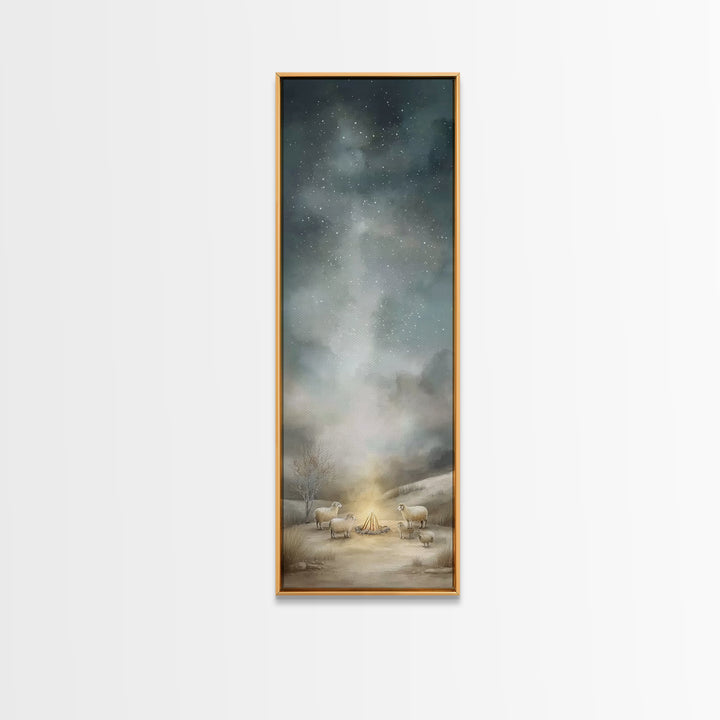 Gentle Pasture Sky | Framed Canvas Print | Christian Wall Art | Tall Skinny Art Print | Jesus Canvas Art | Christmas Decor | Christian Gift