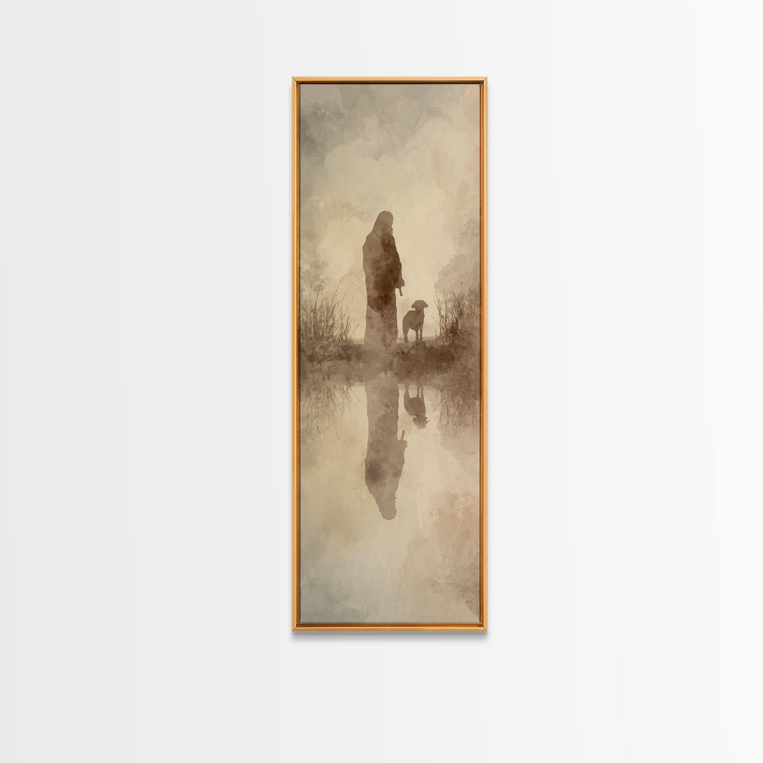 Guiding Shepherd Light – Framed Canvas Print – Christian Wall Art – Jesus Painting – Christian Art Canvas – Narrow Art – Christian Decor