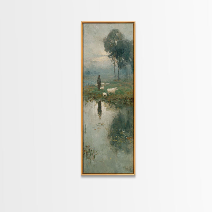 Pasture Morning Peace – Framed Canvas Print – Christian Art Canvas – Christian Painting – Tall Skinny Art Print – Christian Wall Art – Jesu