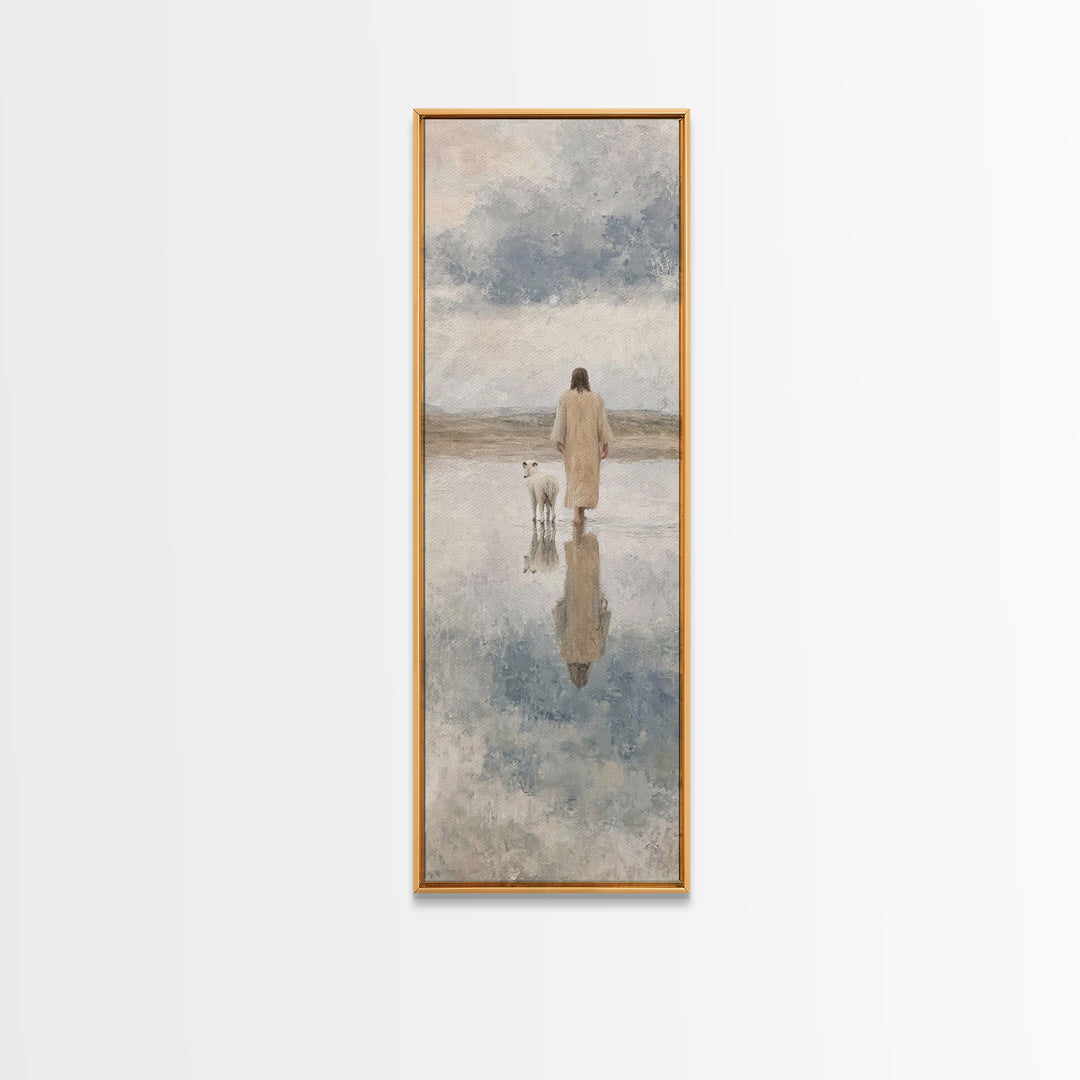 Shepherd’s Still Path – Framed Canvas Print – Christian Art Print – Jesus Painting – Christian Wall Art – Skinny Art – Modern Christian Art