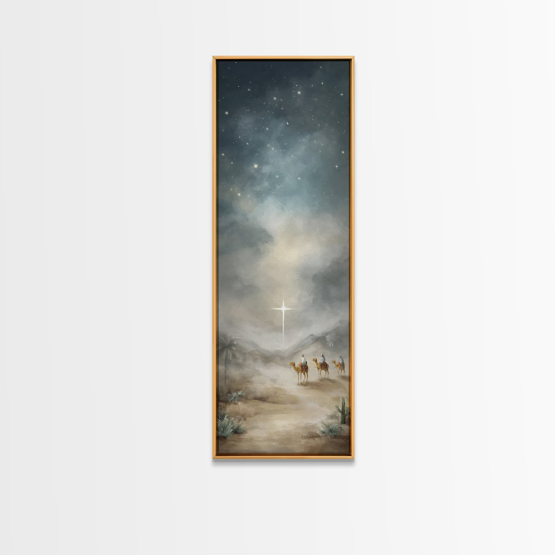 Bethlehem Night Star – Framed Canvas Print – Christmas Art – Christian Christmas Art – Christian Wall Art – Skinny Art – Framed Christmas A