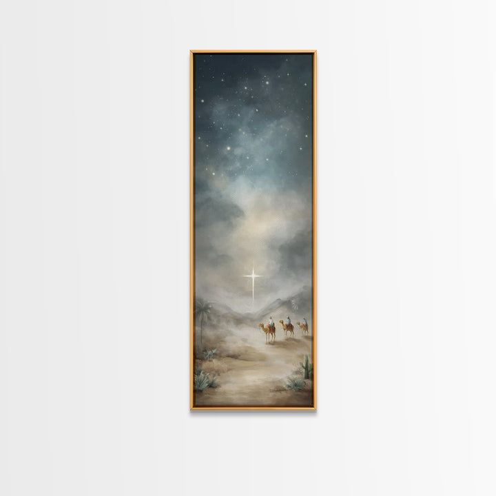 Bethlehem Night Star – Framed Canvas Print – Christmas Art – Christian Christmas Art – Christian Wall Art – Skinny Art – Framed Christmas A