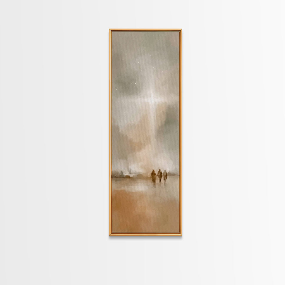 The Guiding Cross – Framed Canvas Print – Christian Wall Art – Christian Art Canvas – Christmas Art – Narrow Art – Christian Christmas Art