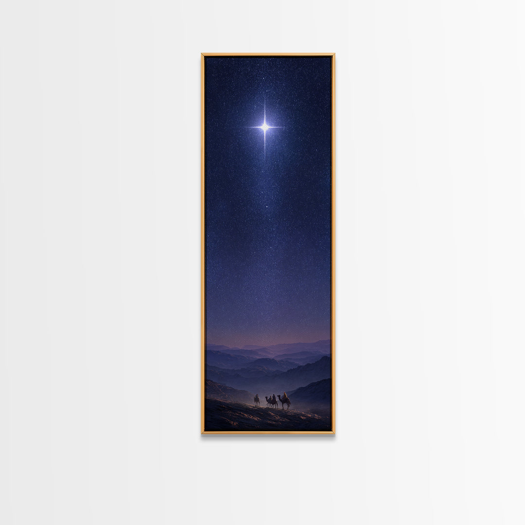 Holy Night Cross, Framed Canvas Print, Christian Art Canvas, Christian Wall Art, Christmas Art, Skinny Art, Christian Christmas Art