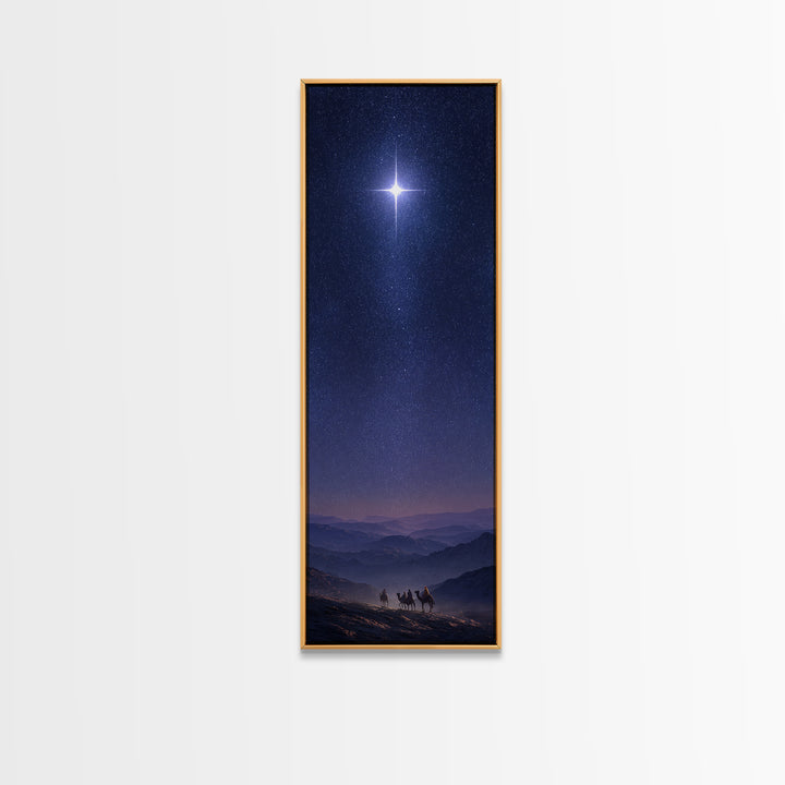 Holy Night Cross, Framed Canvas Print, Christian Art Canvas, Christian Wall Art, Christmas Art, Skinny Art, Christian Christmas Art