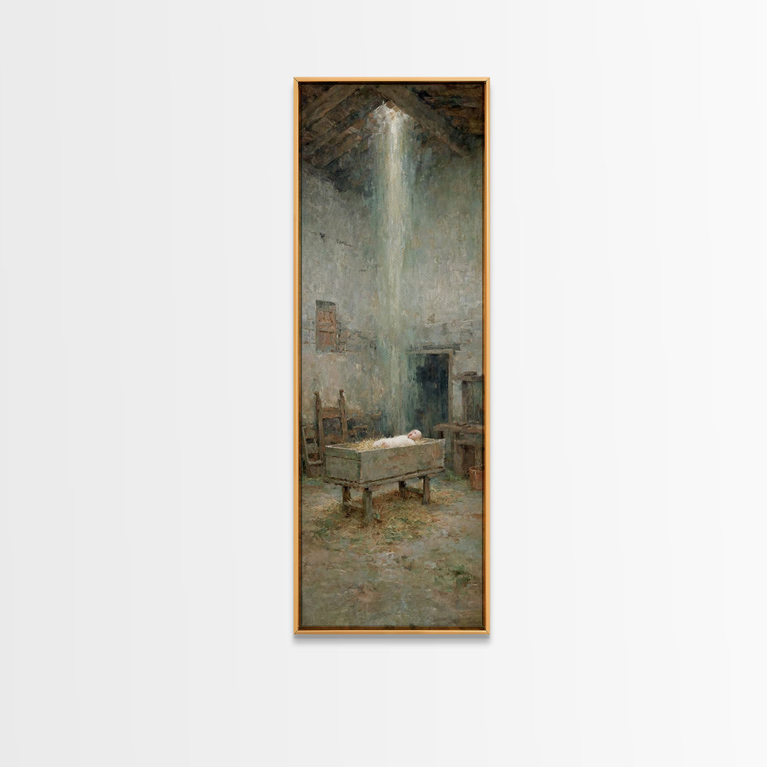 Silent Nativity Glow | Framed Canvas Print | Christian Wall Art | Christian Christmas Art | Christian Art Canvas | Jesus Painting | Christi