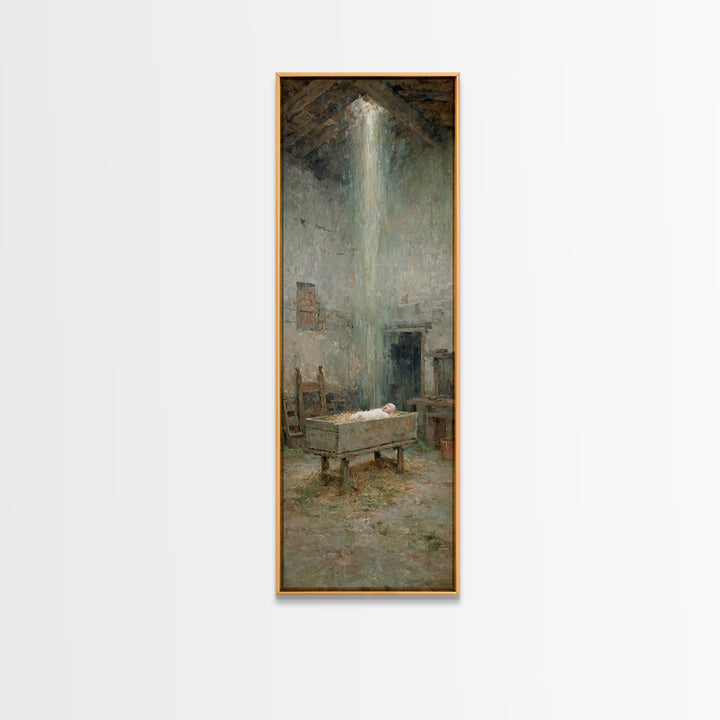 Silent Nativity Glow | Framed Canvas Print | Christian Wall Art | Christian Christmas Art | Christian Art Canvas | Jesus Painting | Christi