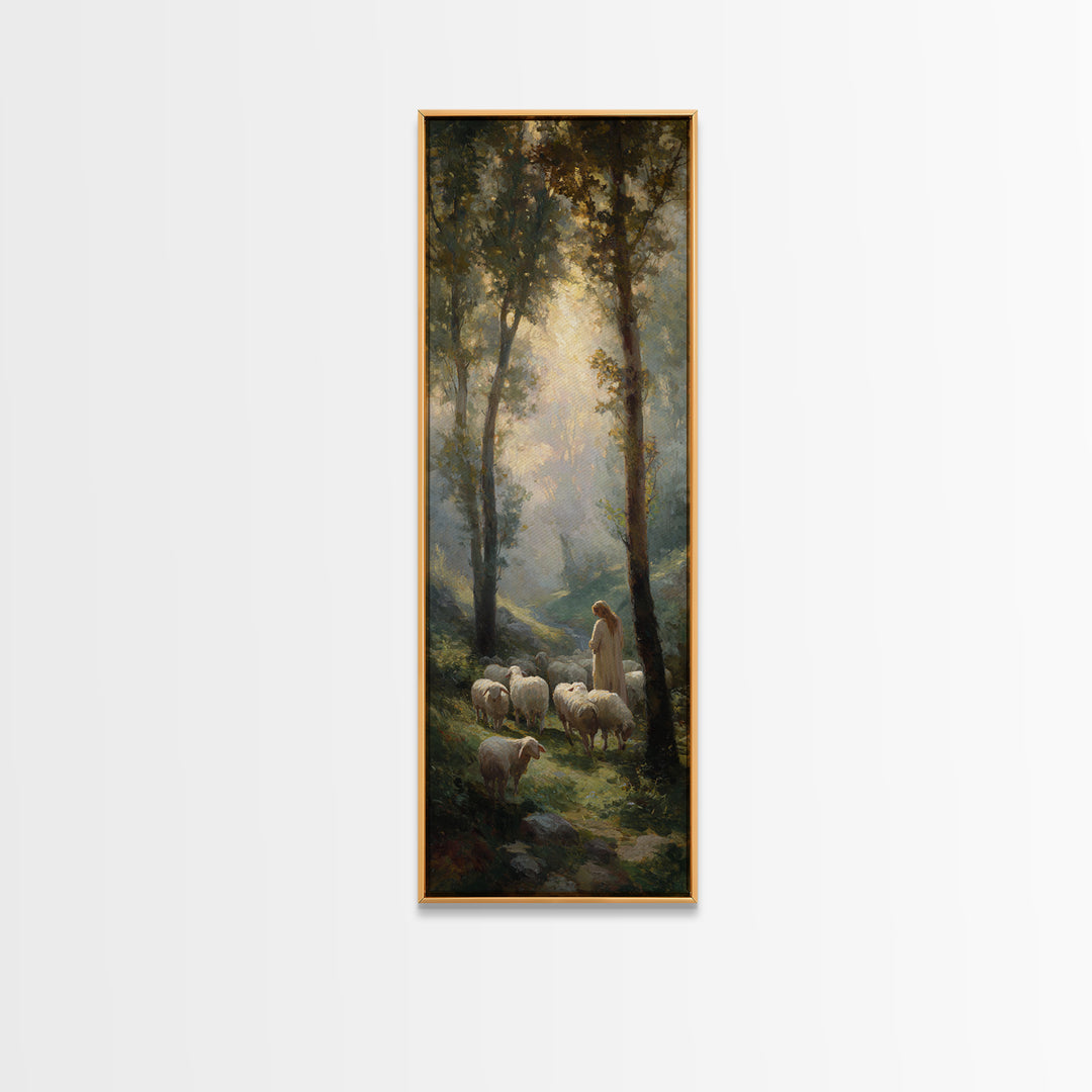 Shepherd’s Morning Calm, Framed Canvas Print, Christian Wall Art, Christian Art Canvas, Christmas Art, Tall Skinny Art Print, Christian Chr