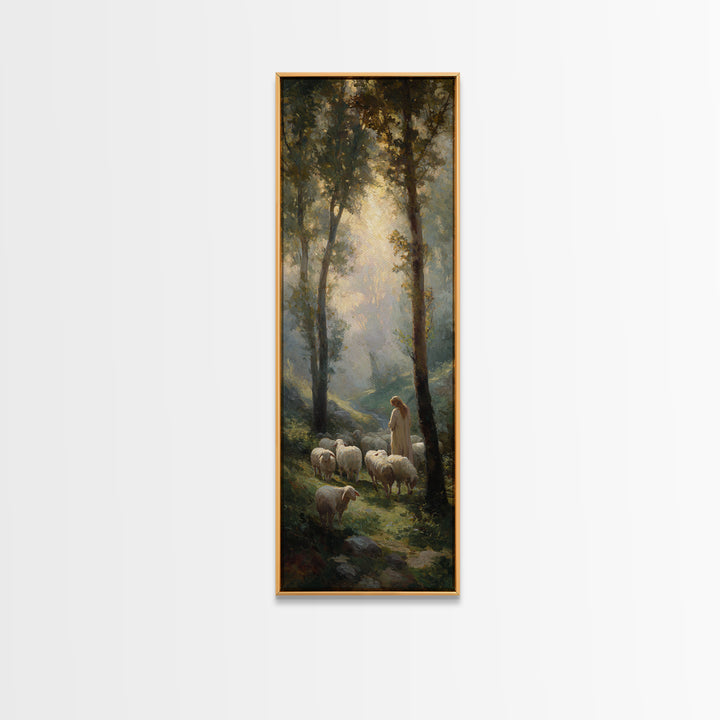 Shepherd’s Morning Calm, Framed Canvas Print, Christian Wall Art, Christian Art Canvas, Christmas Art, Tall Skinny Art Print, Christian Chr