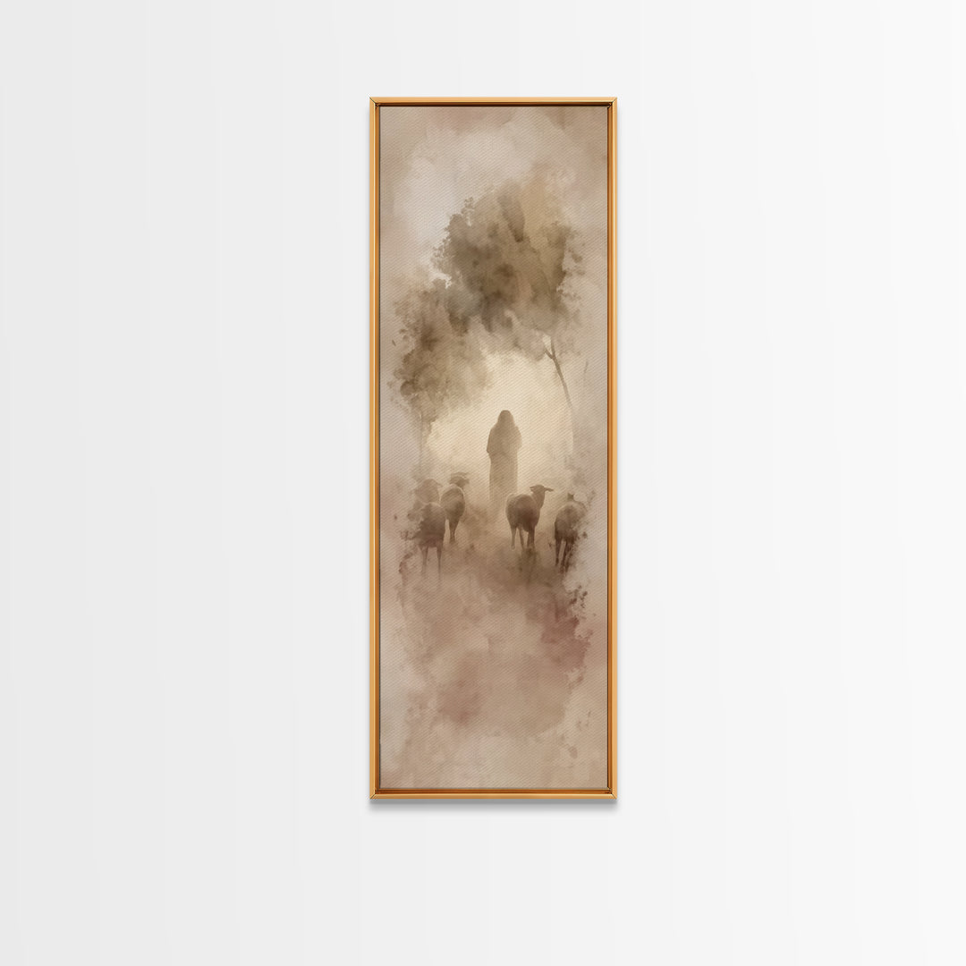 Shepherd’s Gentle Light – Framed Canvas Print – Christian Wall Art – Christian Art Canvas – Narrow Art – Jesus Painting – Christian Decor