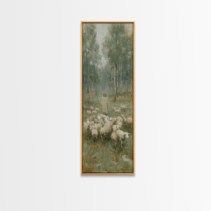 Pasture Serenity, Framed Canvas Print, Christian Art Canvas, Christian Wall Art, Tall Skinny Art Print, Jesus Painting, Christian Gift Idea