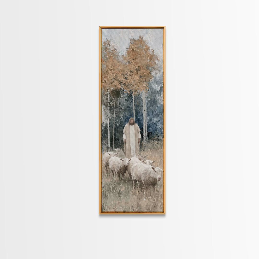 Autumn Shepherd Peace | Framed Canvas Print | Christian Art Canvas | Christian Wall Art | Narrow Art | Jesus Art Print | Christian Decor
