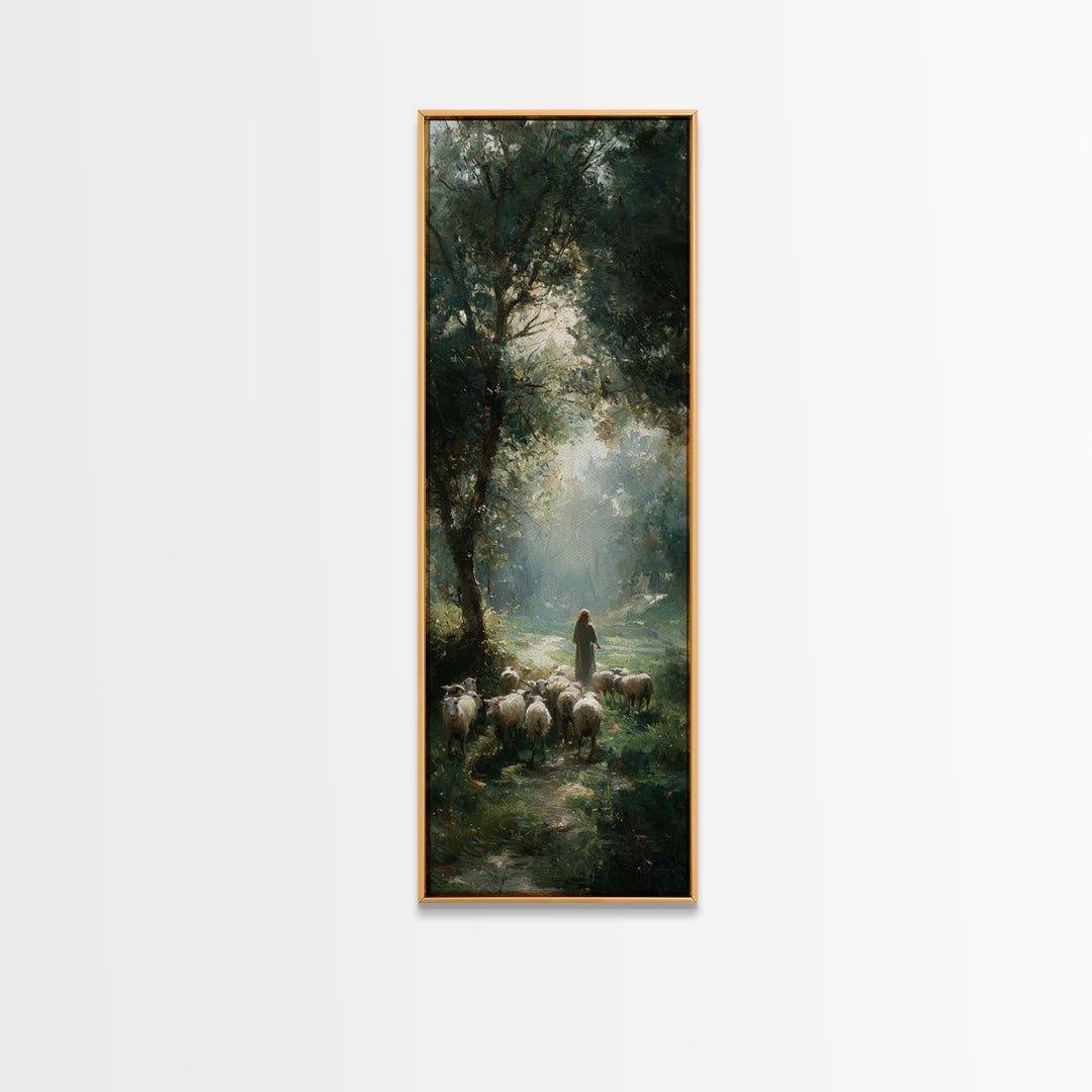Garden Of The Shepherd – Framed Canvas Print – Christian Art Canvas – Christian Wall Art – Skinny Art – Jesus Painting – Christian Art