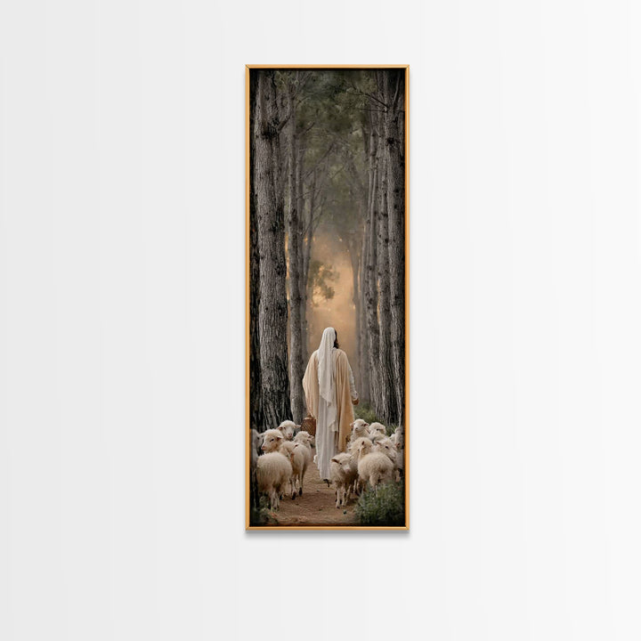 Woodland Guide, Framed Canvas Print, Christian Art Canvas, Christian Wall Art, Tall Narrow Wall Art, Jesus Painting, Christian Decor