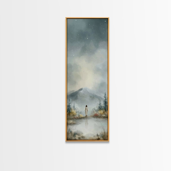 Heavenly Mountain Peace – Framed Canvas Print – Christian Art – Christmas Wall Art – Narrow Art – Jesus Painting
