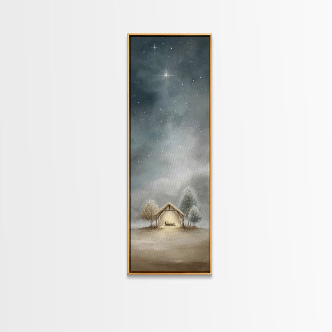 Holy Star Shelter – Framed Canvas Print – Christian Art – Christmas Wall Art – Skinny Art – Jesus Christmas Art – Christian Art Prints