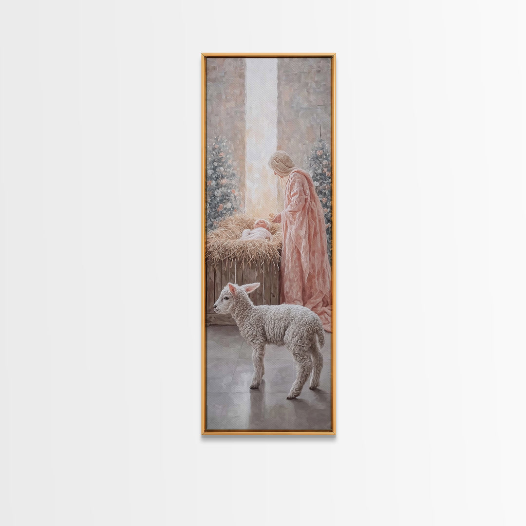 Mother’s Tender Dawn | Framed Canvas Print | Christian Art | Mary And Jesus Painting | Tall Narrow Wall Art | Christian Christmas Art | Chr