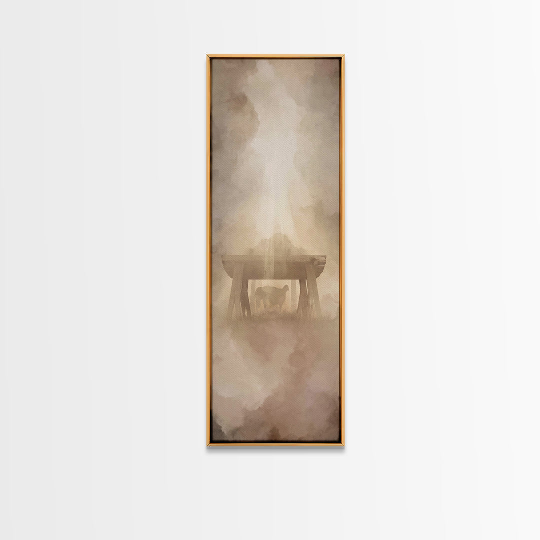 Shepherd’s Quiet Sign – Framed Canvas Print – Christian Christmas Art – Christmas Art – Christian Wall Art – Tall Narrow Wall Art