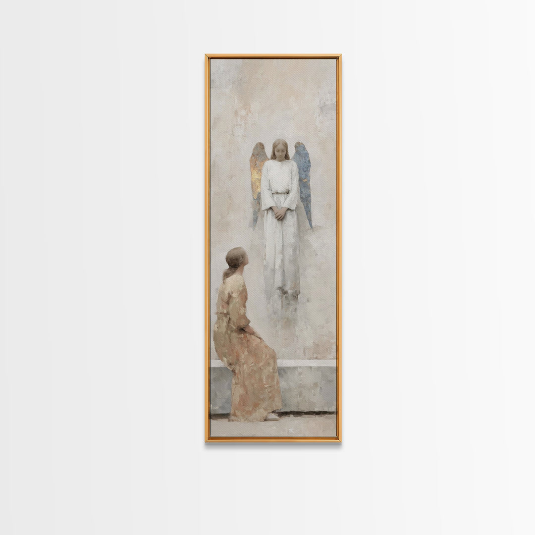 Angel Of Stillness, Framed Canvas Print, Narrow Art, Christian Art Canvas, Minimalist Christian Art, Christian Wall Art, Christian Painting