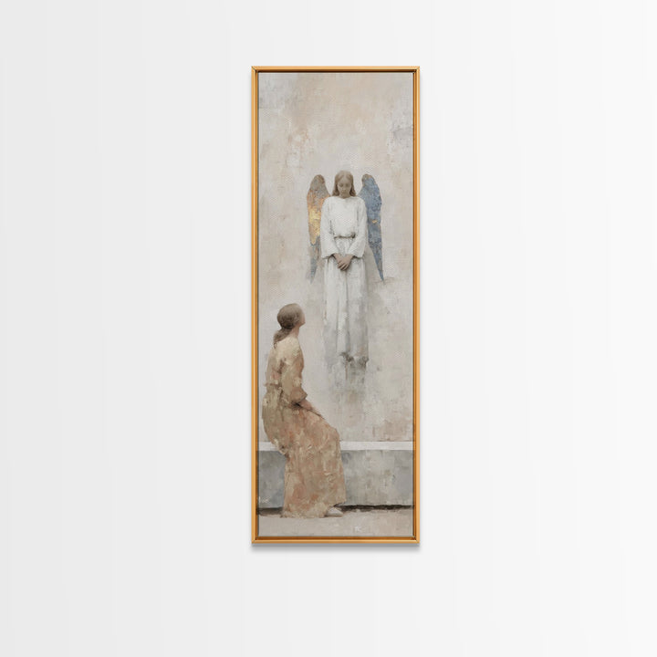 Angel Of Stillness, Framed Canvas Print, Narrow Art, Christian Art Canvas, Minimalist Christian Art, Christian Wall Art, Christian Painting