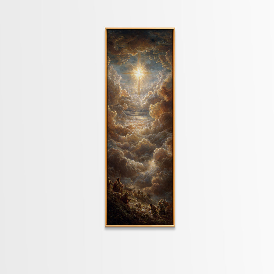 Heavenly Glory Rise – Framed Canvas Print – Narrow Art – Christian Art Canvas – Christian Christmas Art – Christian Wall Art – Jesus Painti