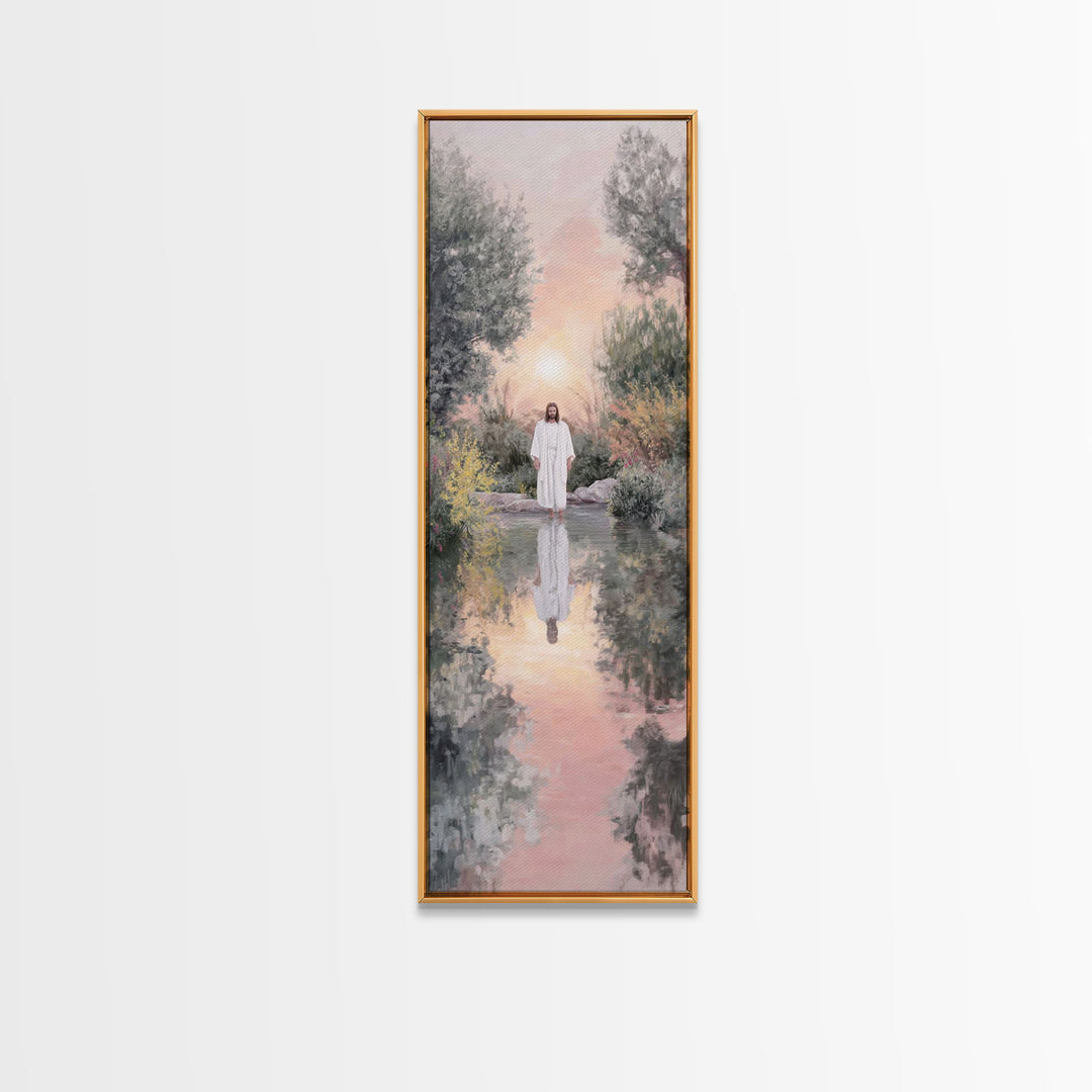 Dawn River Grace | Framed Canvas Print | Christian Art Canvas | Jesus Painting | Tall Skinny Art Print | Christian Wall Art | Modern Christ