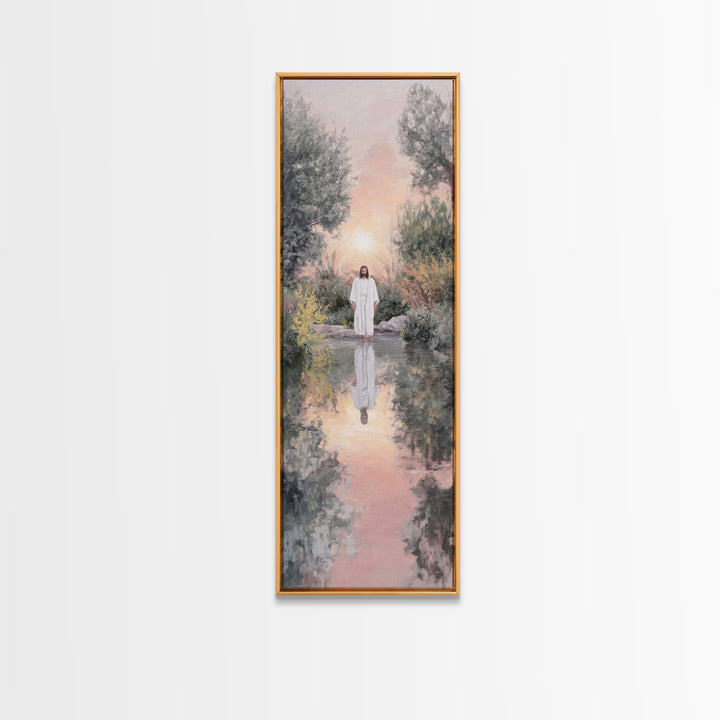 Dawn River Grace | Framed Canvas Print | Christian Art Canvas | Jesus Painting | Tall Skinny Art Print | Christian Wall Art | Modern Christ