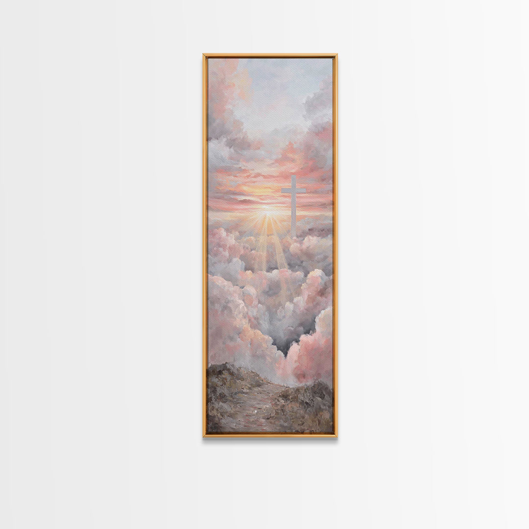 Cross Of Dawn | Framed Canvas Print | Christian Wall Art | Christian Art Canvas | Tall Skinny Art Print | Christian Christmas Art | Christi