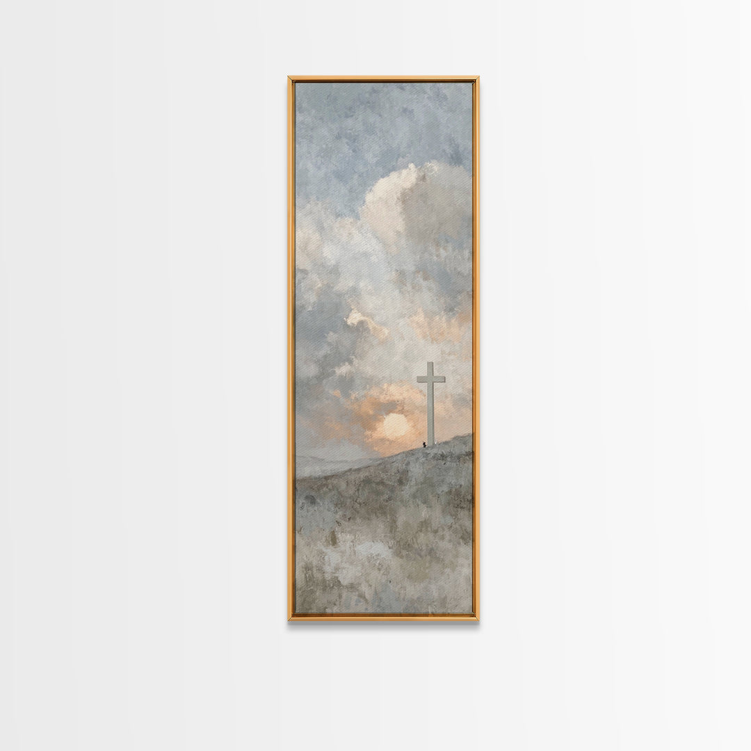 Sunrise At Calvary, Framed Canvas Print, Christian Wall Art, Christian Art Canvas, Tall Narrow Wall Art, Christian Gift, Modern Christian A