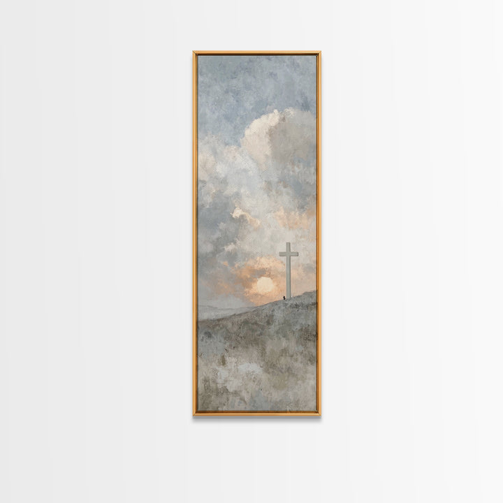Sunrise At Calvary, Framed Canvas Print, Christian Wall Art, Christian Art Canvas, Tall Narrow Wall Art, Christian Gift, Modern Christian A