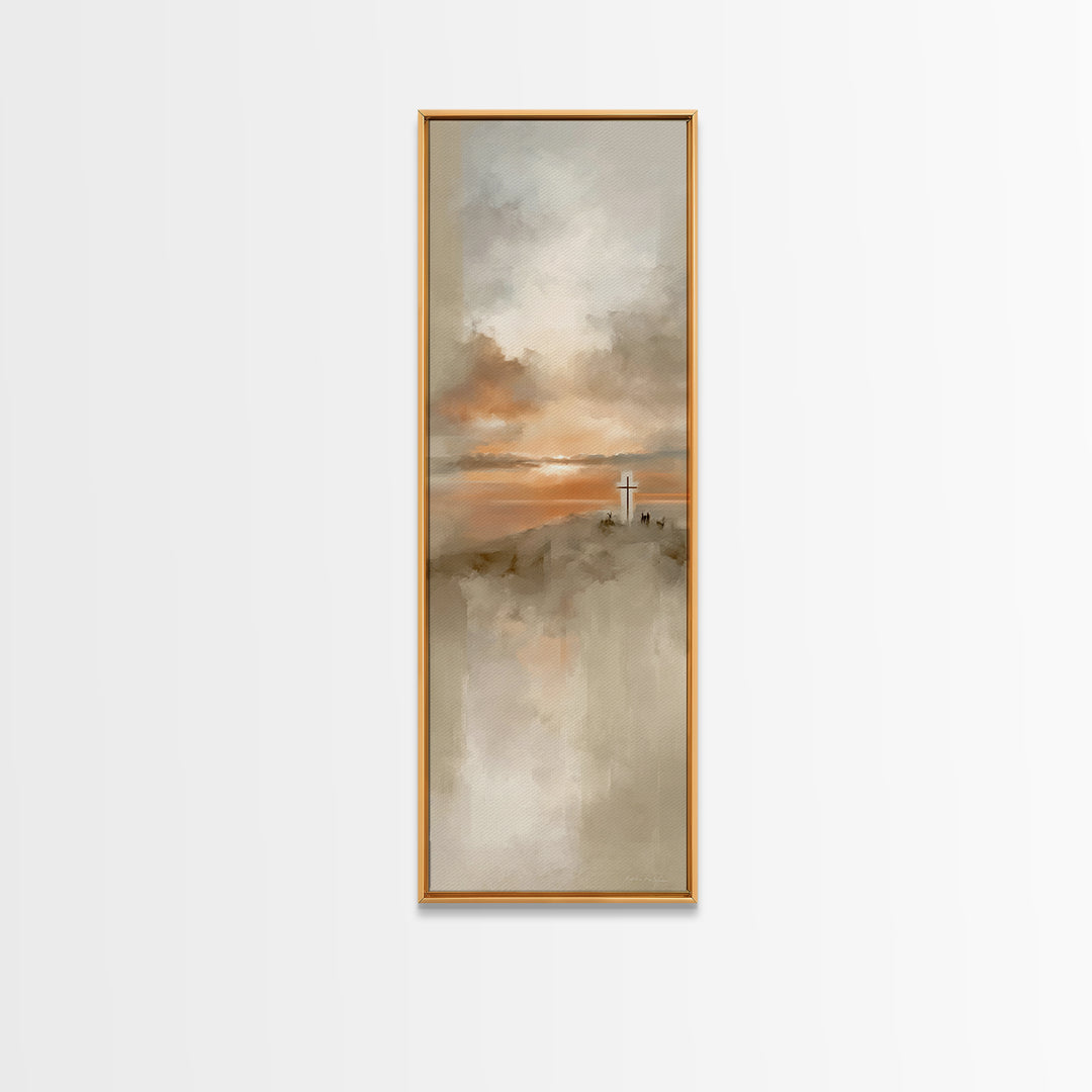 Cross At Sunset, Framed Canvas Print, Christian Wall Art, Skinny Art, Christian Art Canvas, Modern Christian Art, Christian Gift Ideas, Chr