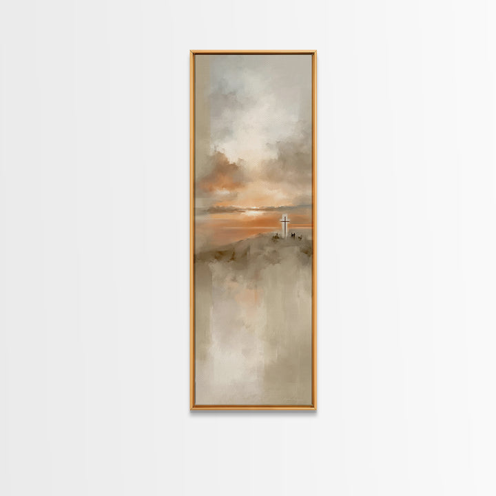 Cross At Sunset, Framed Canvas Print, Christian Wall Art, Skinny Art, Christian Art Canvas, Modern Christian Art, Christian Gift Ideas, Chr