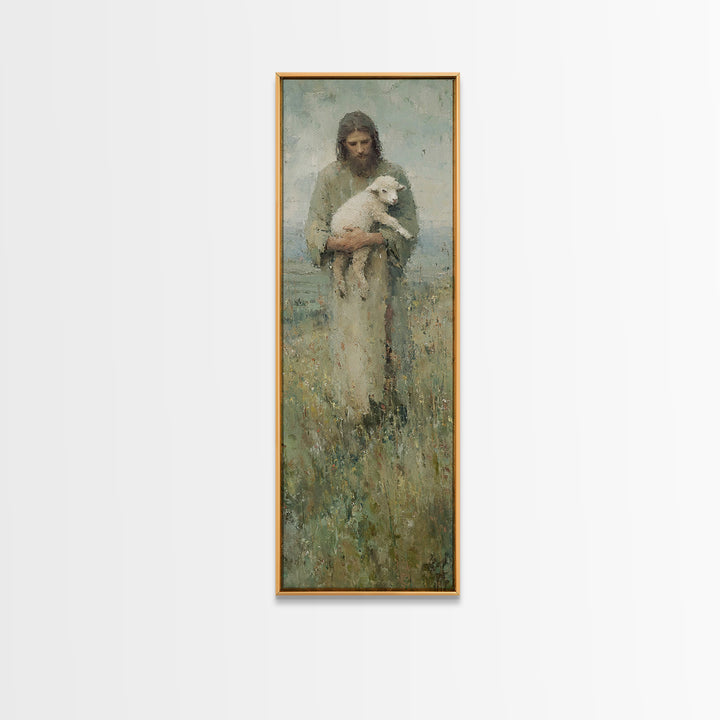 Shepherd’s Embrace, Framed Canvas Print, Jesus Painting, Christian Wall Art, Tall Narrow Wall Art, Christian Art Canvas, Christian Gift, Vi