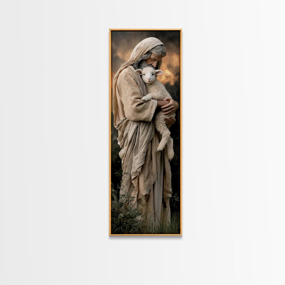 Lamb Of Mercy – Framed Canvas Print – Jesus Painting – Christian Wall Art – Narrow Art – Christian Art Canvas – Modern Christian Art – Chri