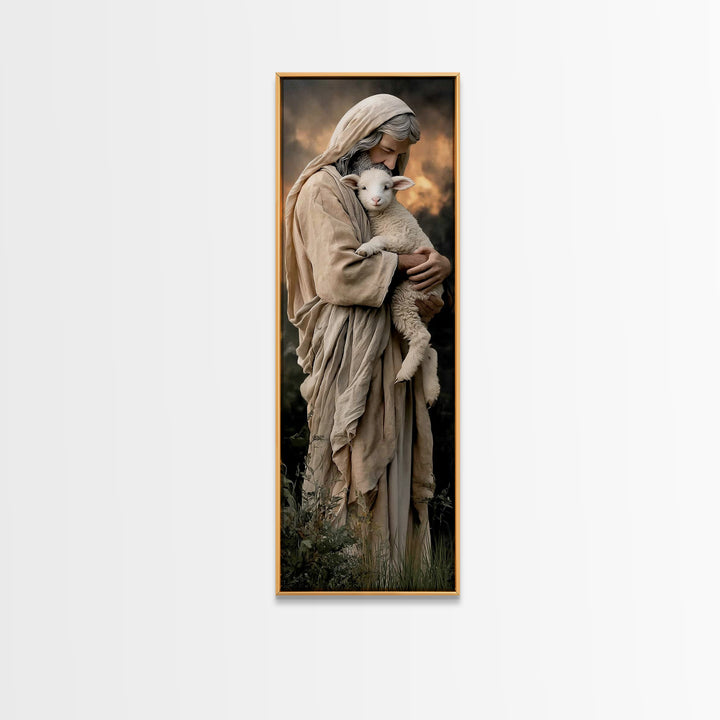 Lamb Of Mercy – Framed Canvas Print – Jesus Painting – Christian Wall Art – Narrow Art – Christian Art Canvas – Modern Christian Art – Chri